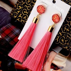 Womens Tassel Earrings in Pink